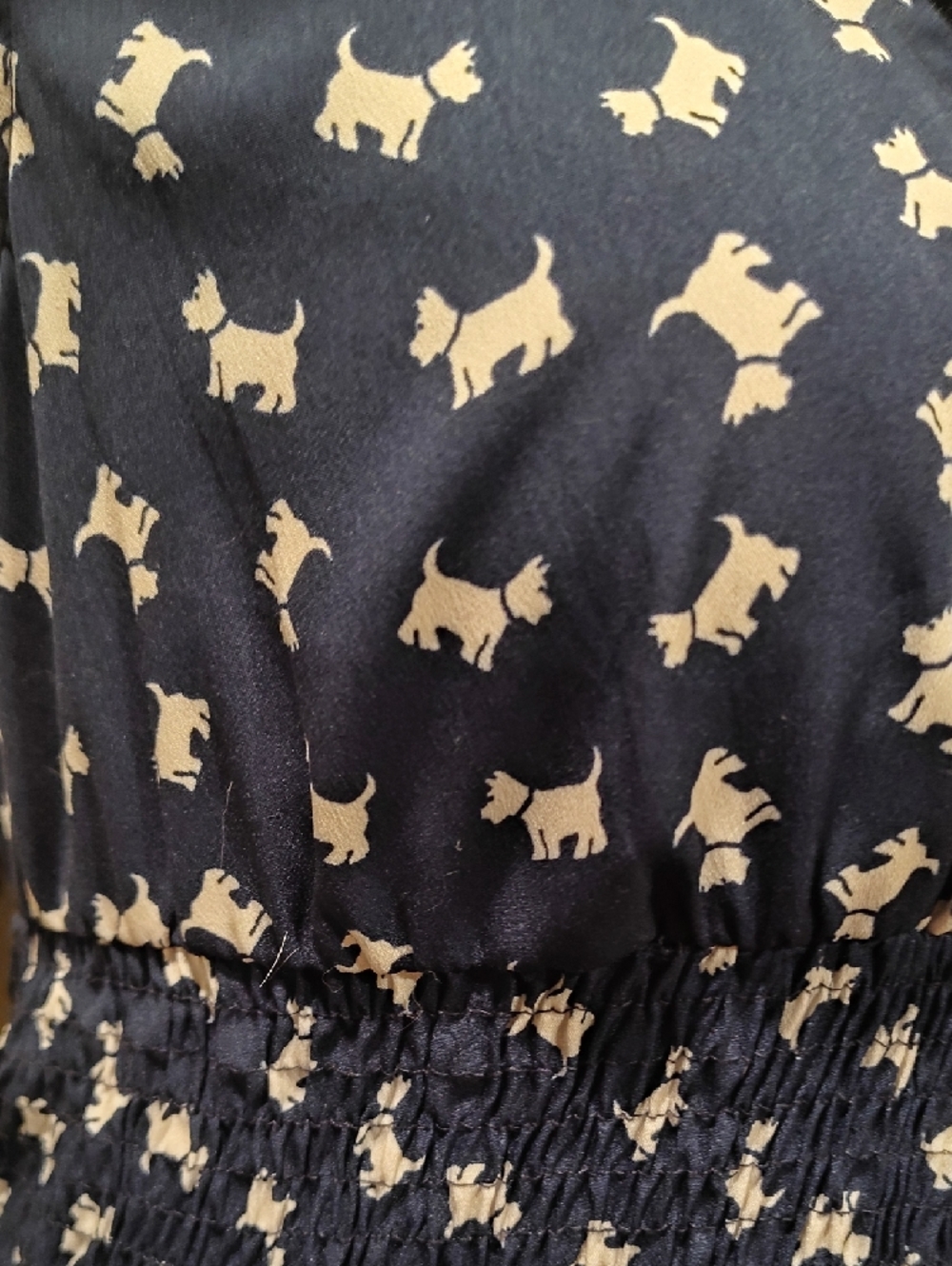 Derek Heart Navy V-Neck Smocked Waist Mini Dress with White Dog Print - Picture 2 of 11